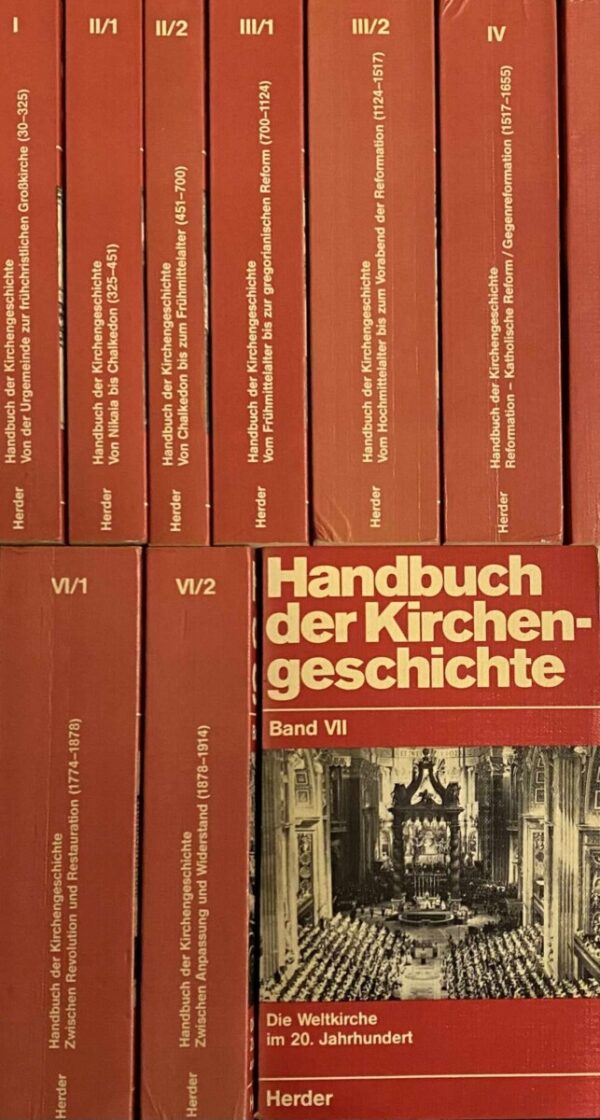 Handbuch der Kirchengeschichte (Complete set of 7 volumes in 10 parts). Band I: Von der Urgemeinde zur frühchristlichen Grosskirche. Band II: Die Reichskirche nach Konstantin dem Grossen. Band III: Die mittelalterliche Kirche. Band IV: Reformation, Katholische Reform und Gegenreformation. Band V: Die Kirche im Zeitalter des Absolutismus und der Aufkläring. Band VI: Die Kirche in der Gegenwart